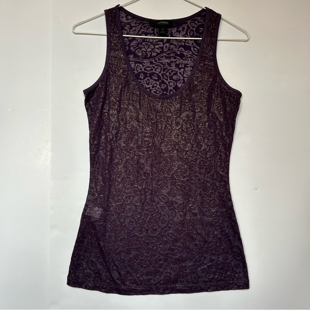 Express Sexy Purple Sheer Floral Sparkly Racer Back Tank Top Size XS